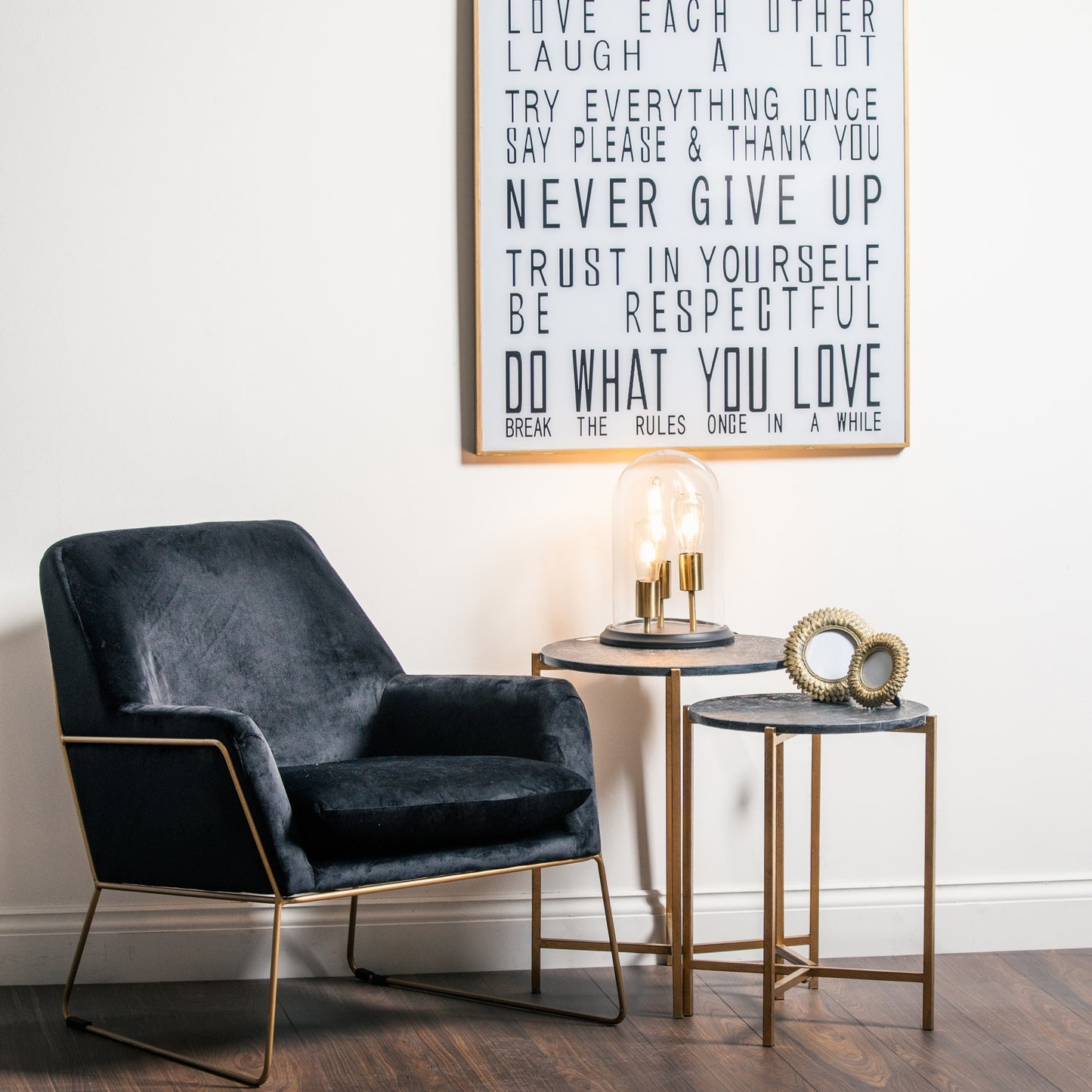 Set of two Gold and black marble Tables