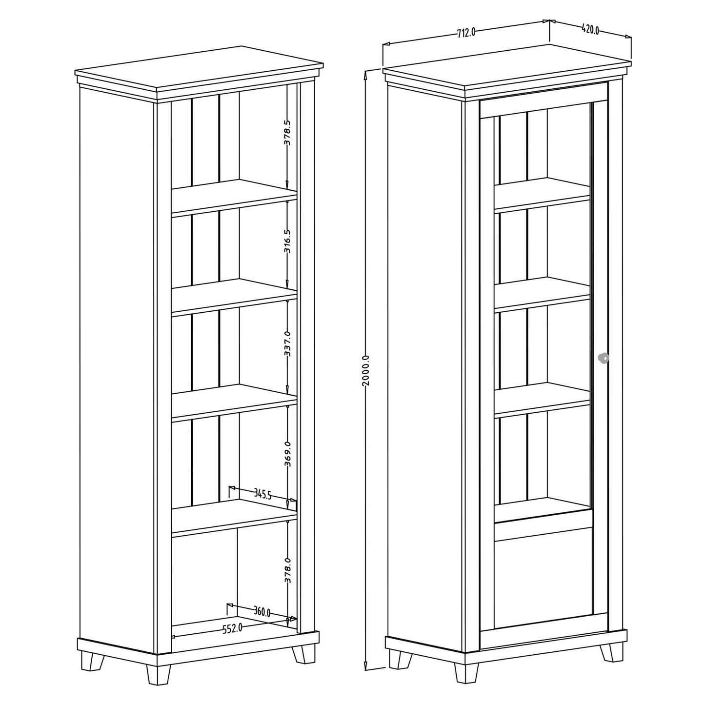 Arte-N Evora 06 Tall Display Cabinet Right Door Opening