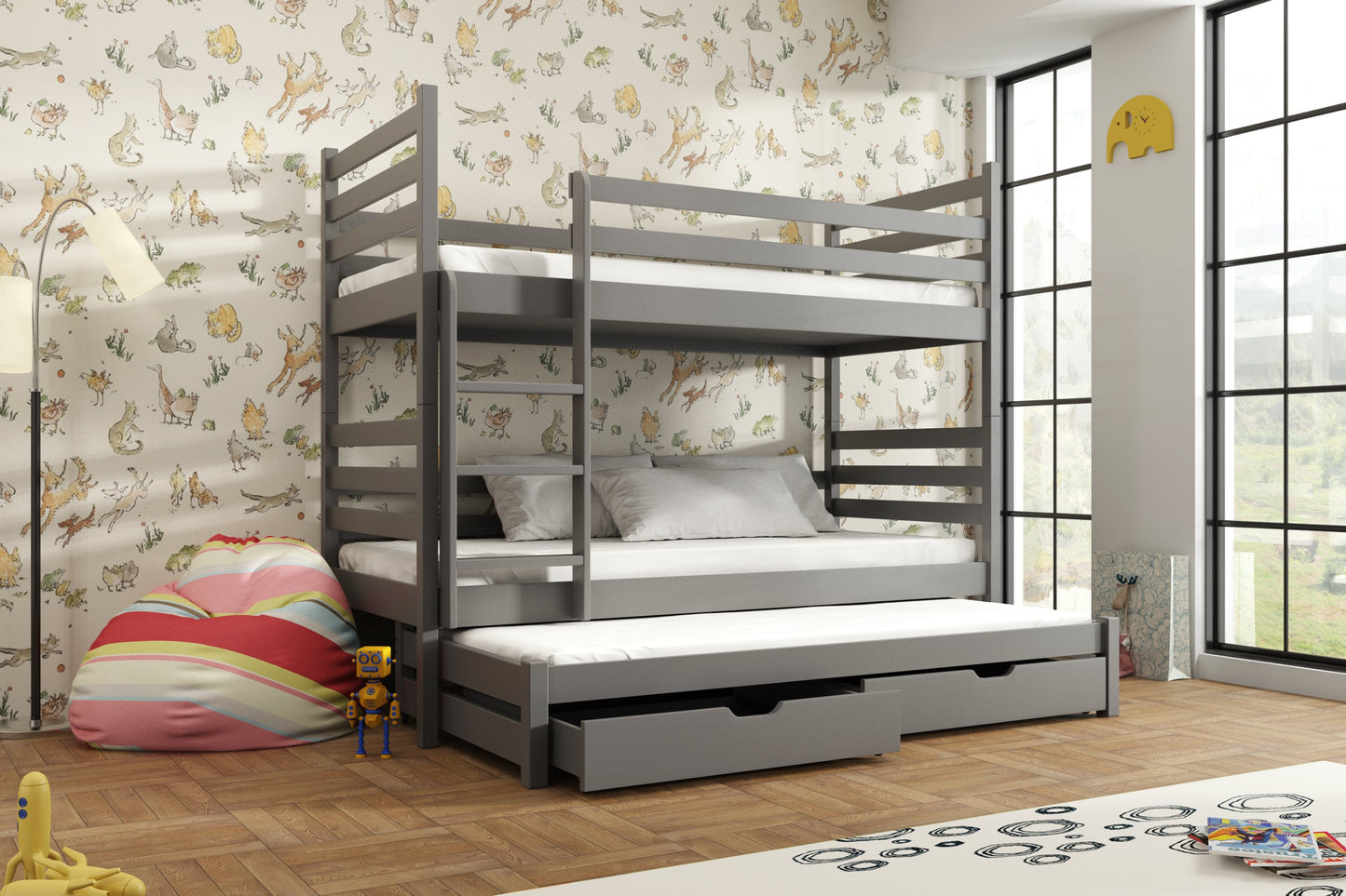 Wooden bunk bed Tomi with Trundle Storage